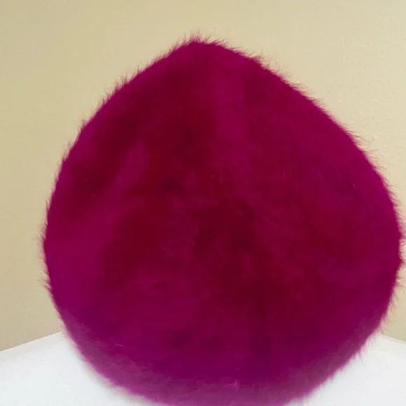 Raspberry Angora Beret with Rhinestone Bow - Picture 2 of 3